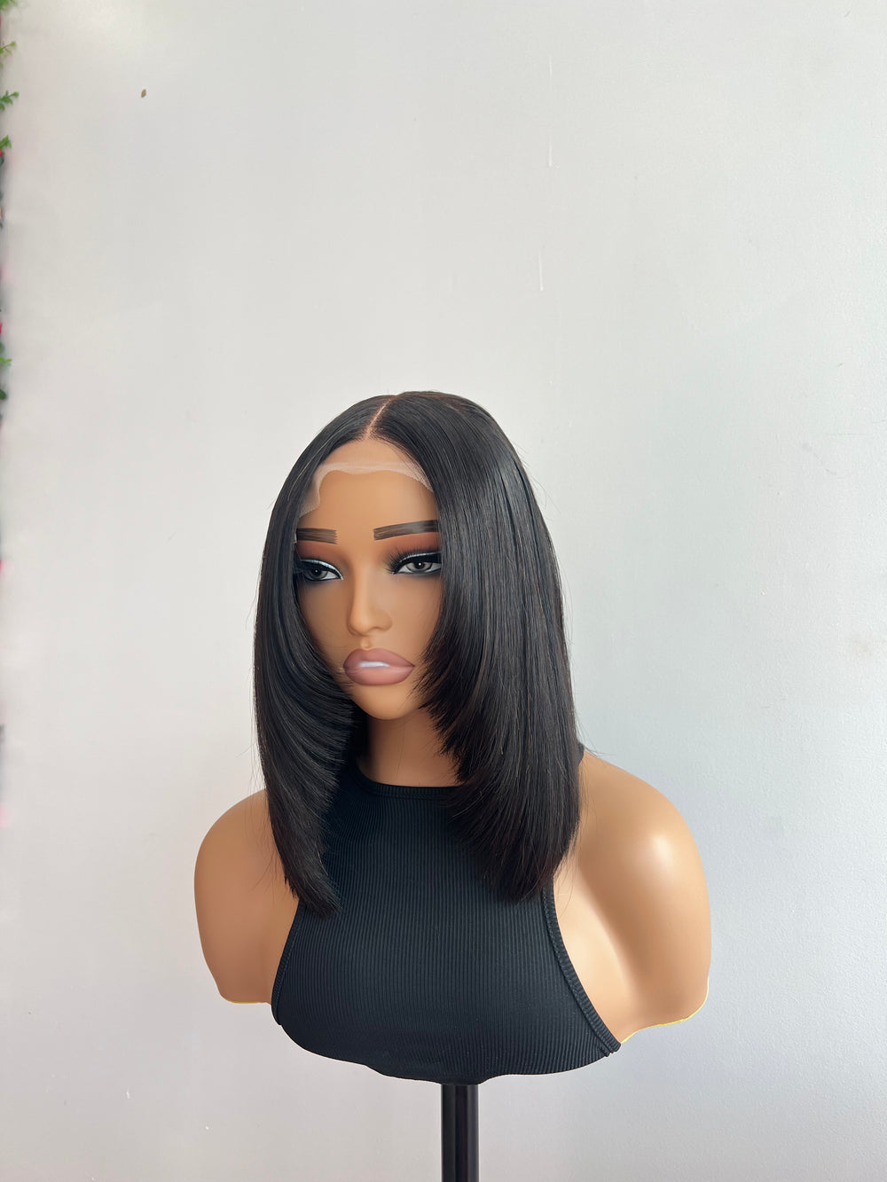 12” 5x5 Black Straight Transparent Lace Closure Human Hair Wig